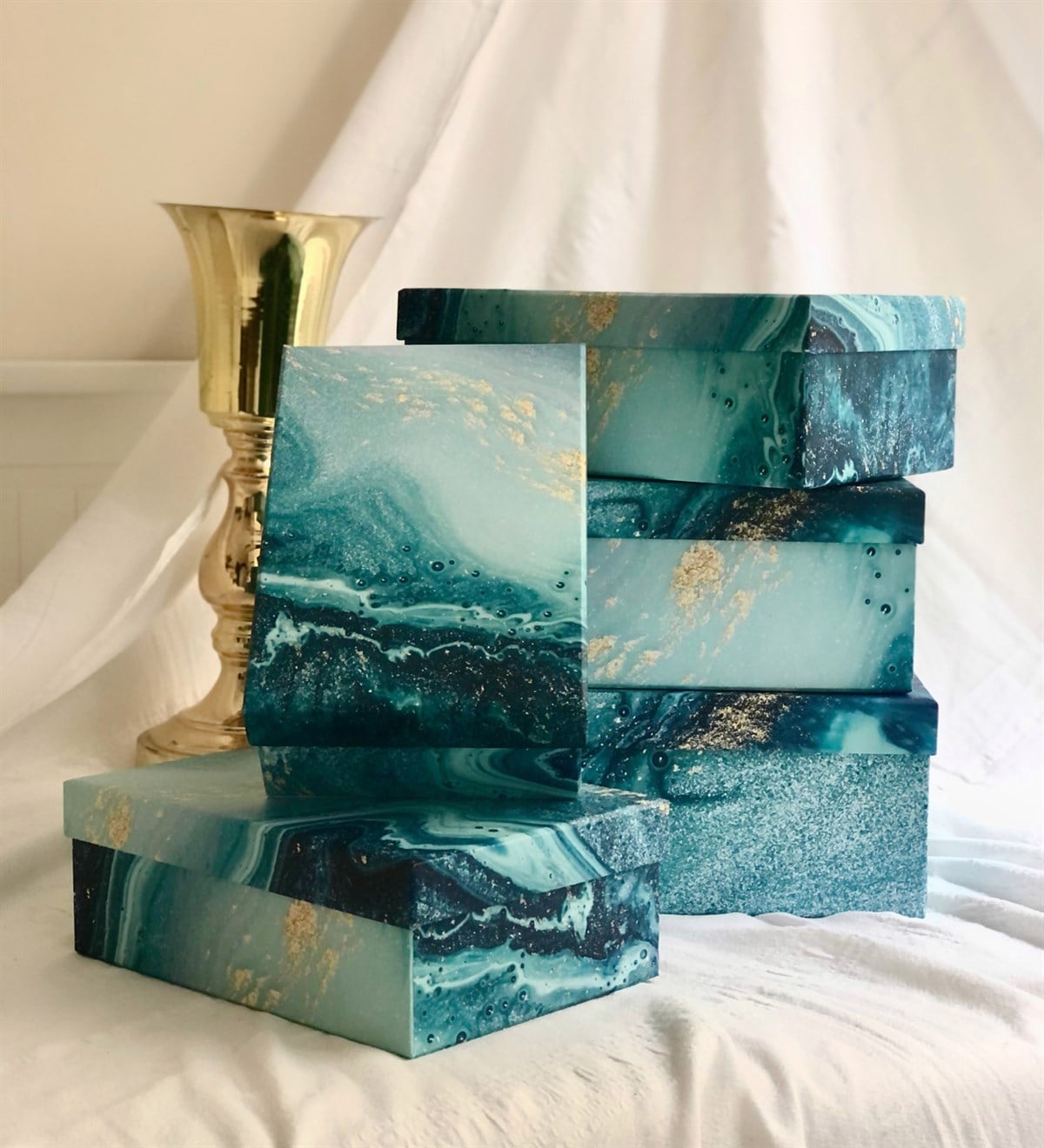 Mavi Ebruli Tasarımlı 5'li KutuGiftmodaGmhk10003