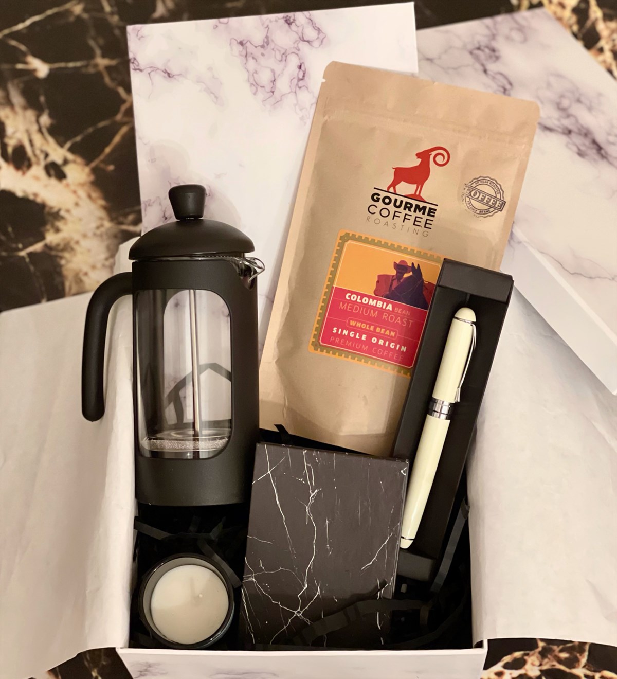 Mermer French Press & Filitre Kahve Sevgiliye Hediye SetiGiftmodaGmhs100207