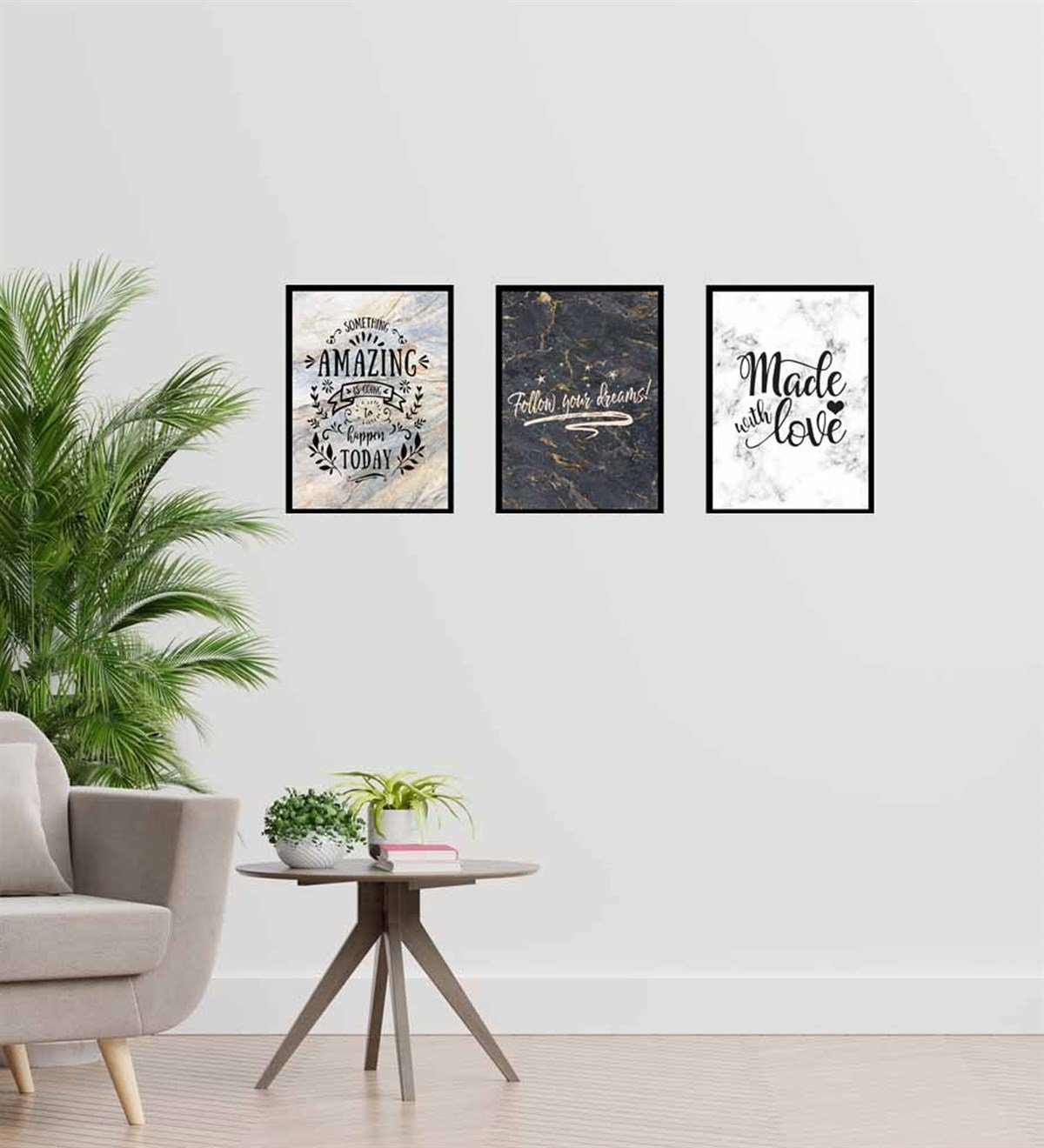 Mermer Motto Tasarım Duvar Panosu 3'lü SetGiftmodaGM-P-14