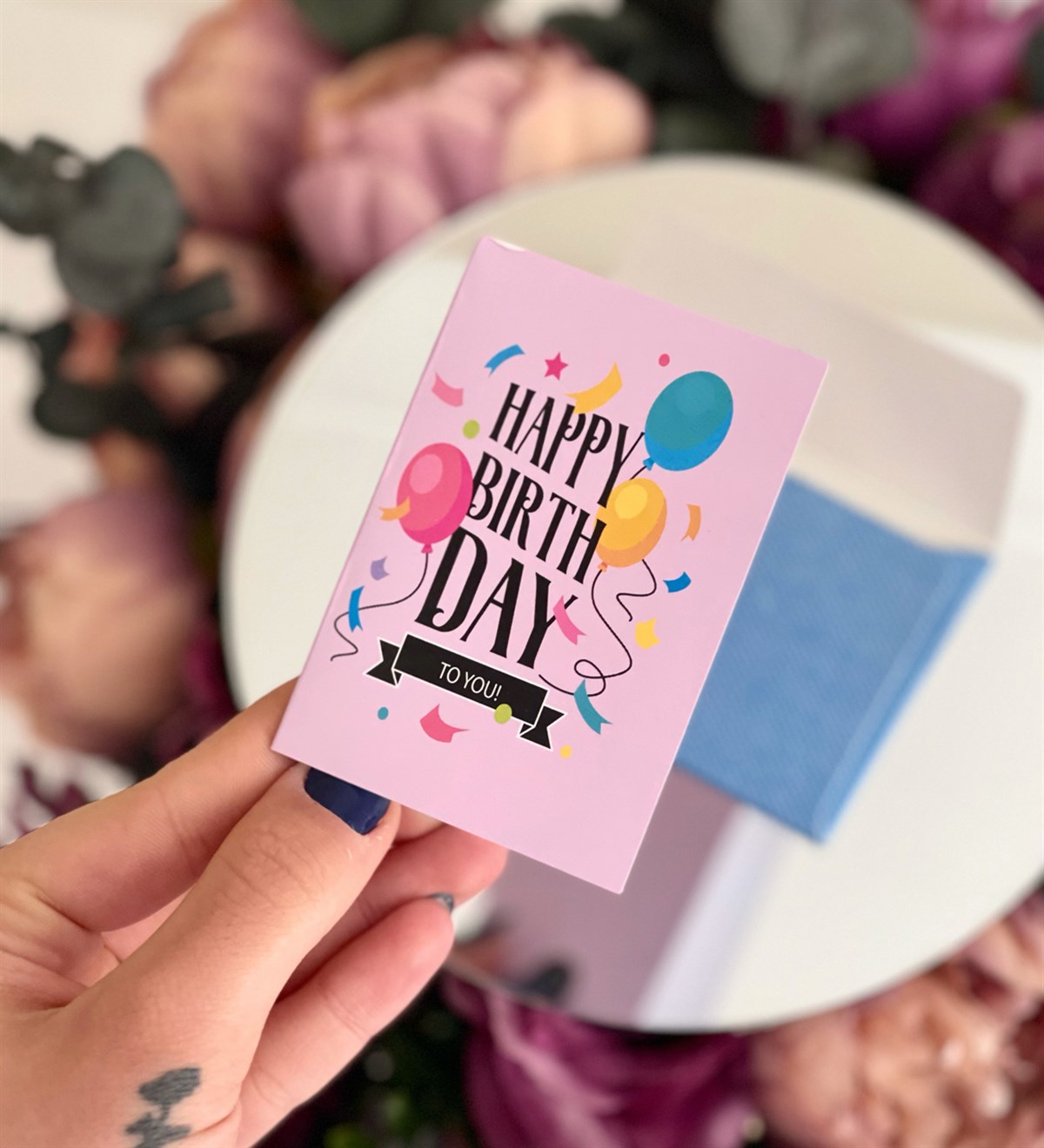 Pembe Happy Birthday Tasarımlı Beyaz Zarflı Mesaj KartıgiftmodaGmmsj00017