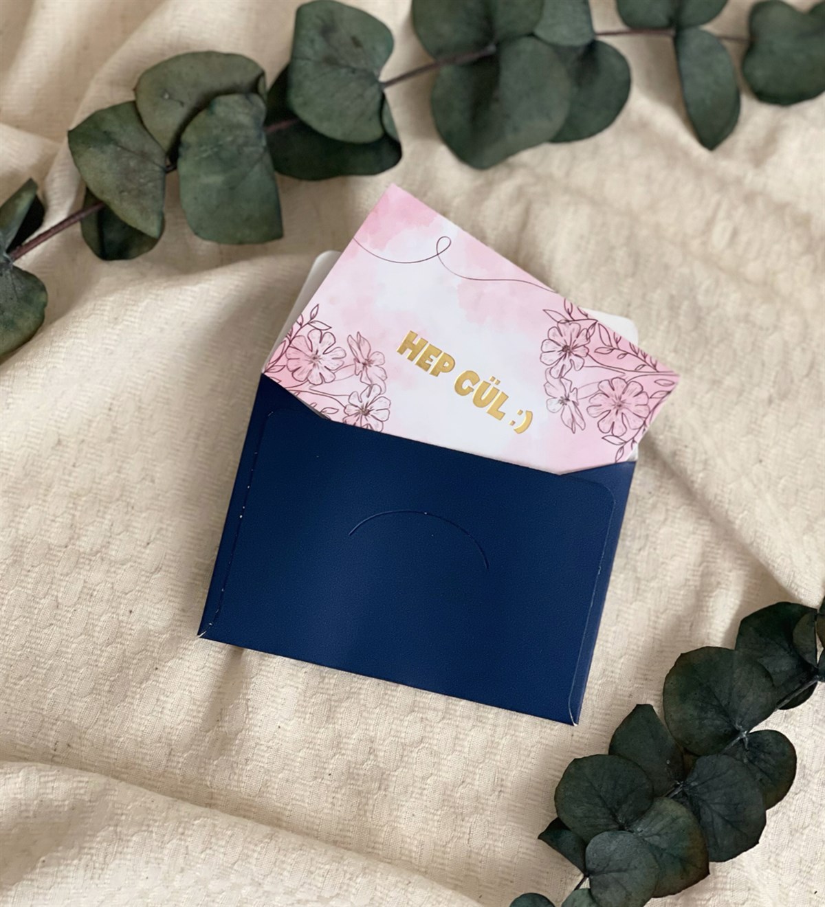 Hep Gül Tasarımlı Mavi Zarflı Mesaj KartıgiftmodaGmmsj00009