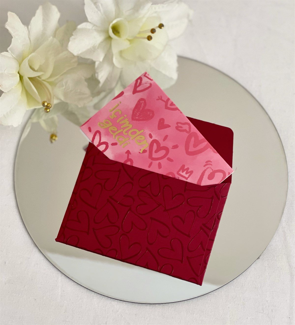 İçimden Geldi Tasarımlı Kalp Desen Zarflı Mesaj KartıgiftmodaGmmsj00023