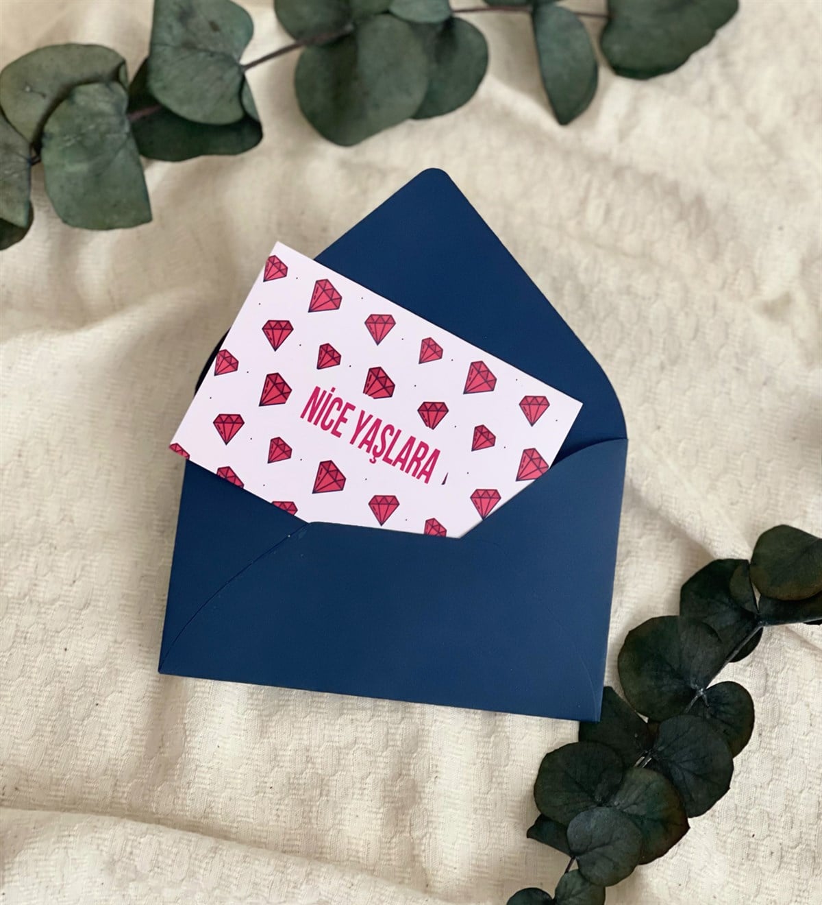 Nice Yaşlara Tasarımlı Mavi Zarflı Mesaj KartıgiftmodaGmmsj00007