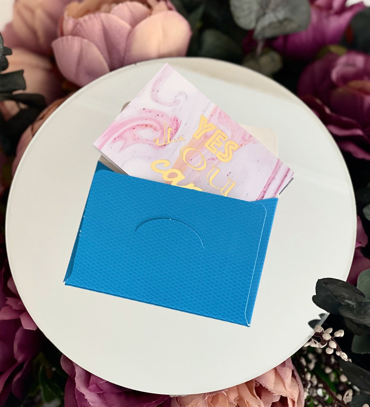 Yes You Can Tasarımlı Mavi Baklava Desen Zarflı Mesaj KartıgiftmodaGmmsj00020