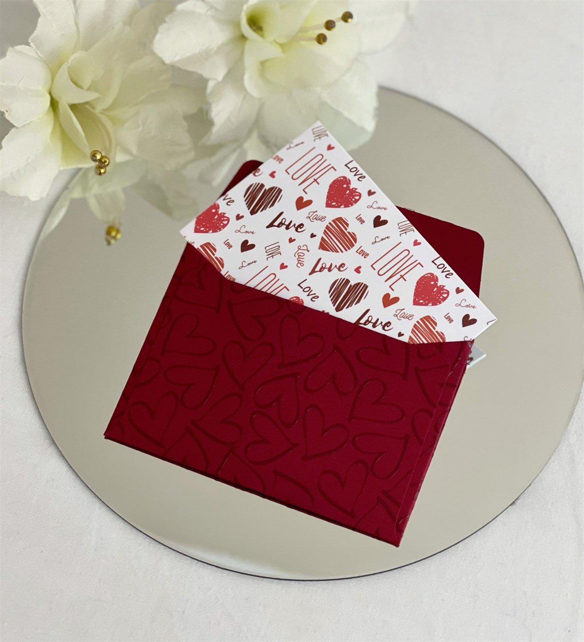 Love Tasarımlı Kalp Desen Zarflı Mesaj KartıgiftmodaGmmsj00024