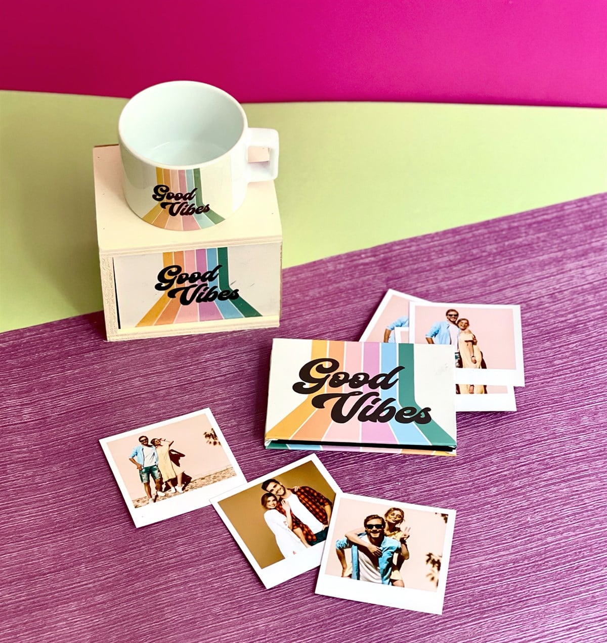 Kişiye Özel Fotoğraflı Good Vibes Tasarımlı Mini Fotoğraf Albümü ve Kutulu Kupa GiftmodaGmhs101069