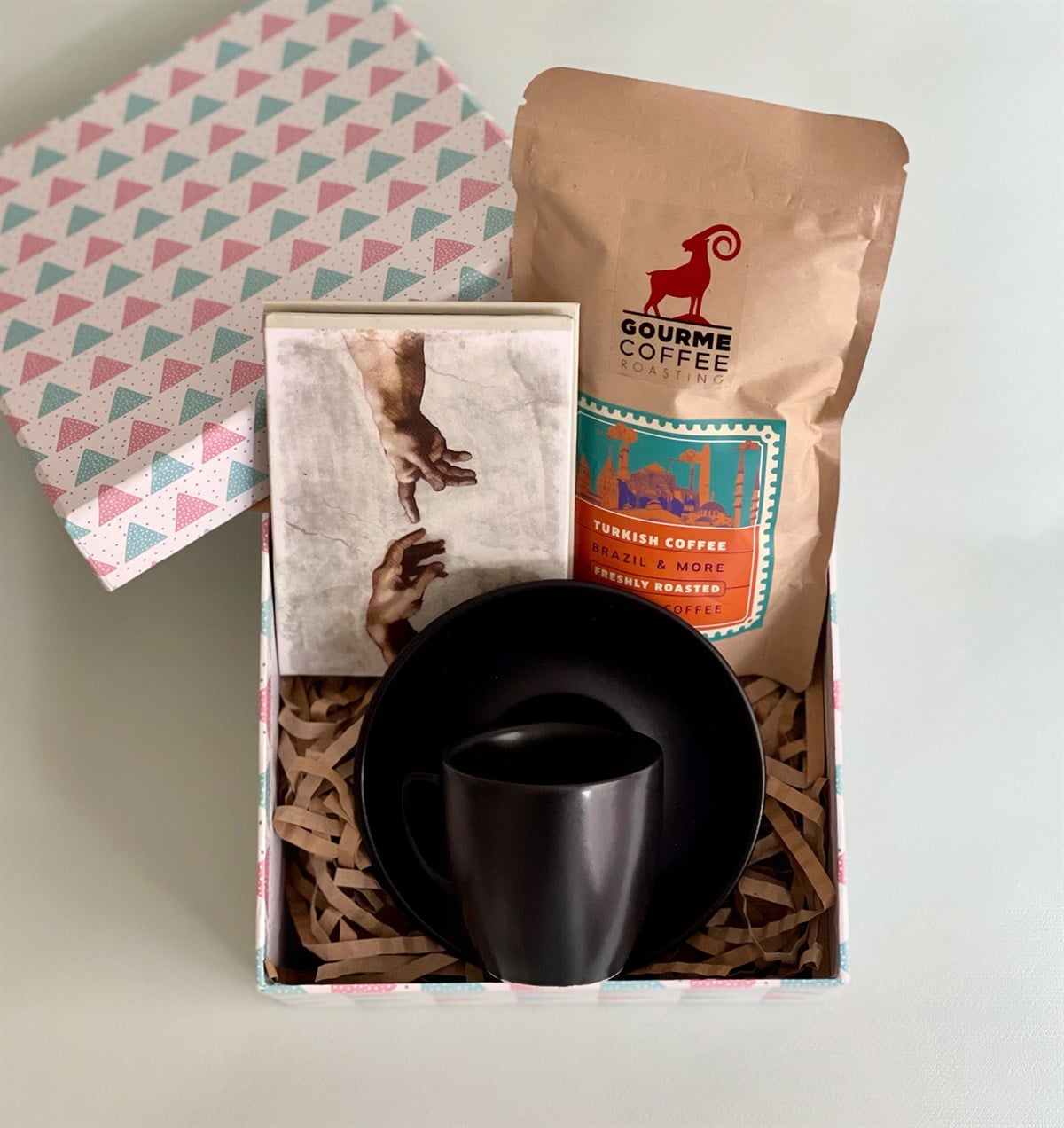 Türk Kahvesi Fincanı Michelangelo Mini Fotoğraf Albümü ve Türk Kahvesi Mini Hediye Seti GiftmodaGmhs101038