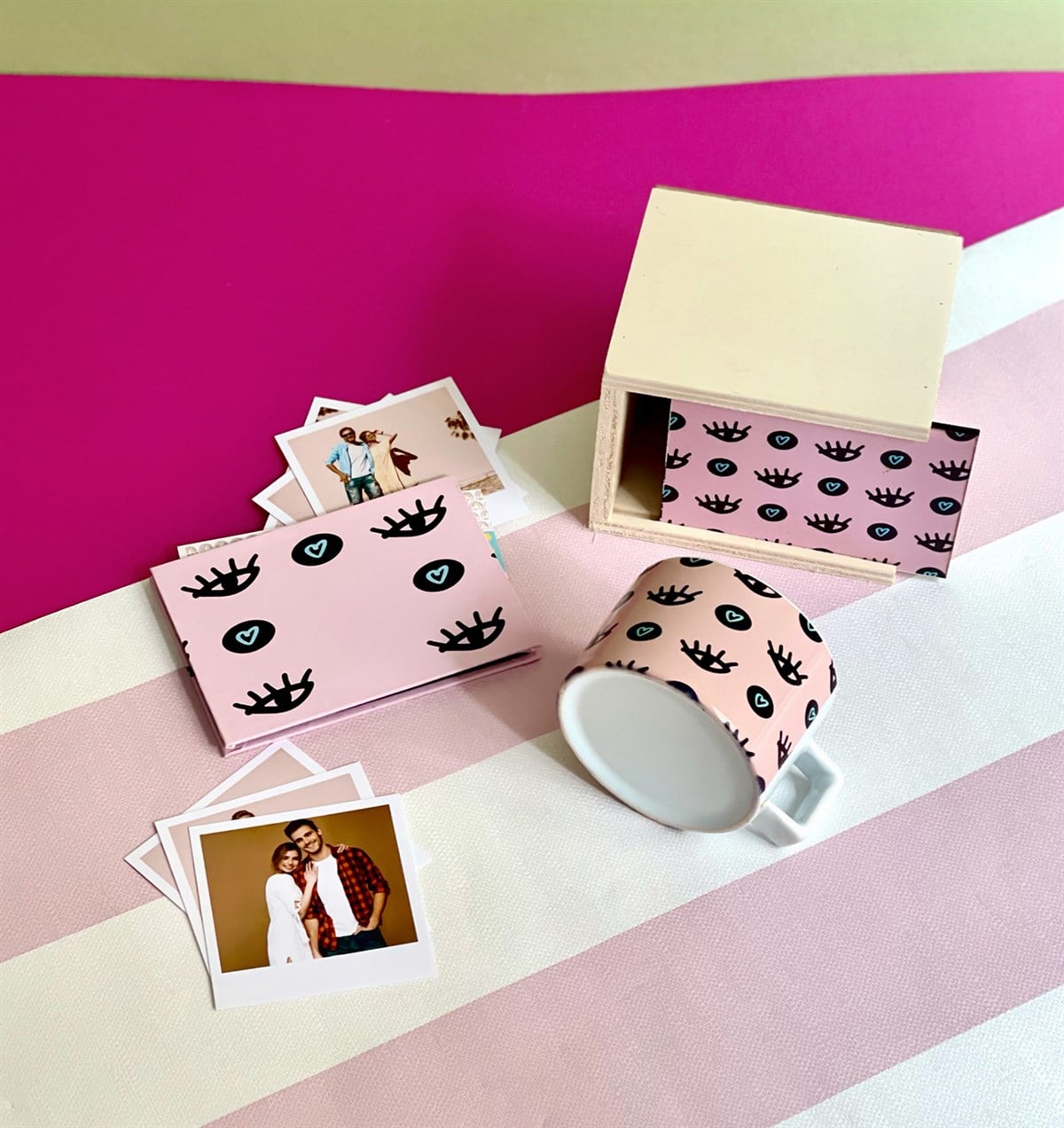Kişiye Özel Fotoğraflı Nazar Göz Tasarımlı Mini Fotoğraf Albümü ve Kutulu Kupa GiftmodaGmhs101076