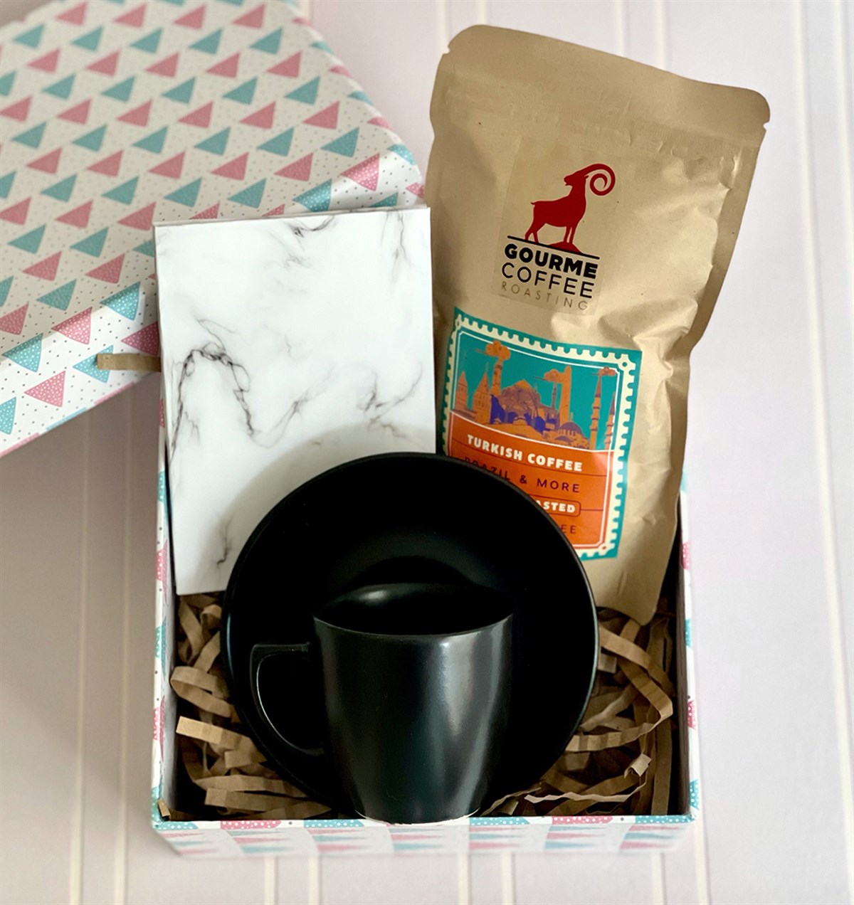 Türk Kahvesi Fincanı Beyaz Mermer Mini Fotoğraf Albümü ve Türk Kahvesi Mini Hediye Seti GiftmodaGmhs100987