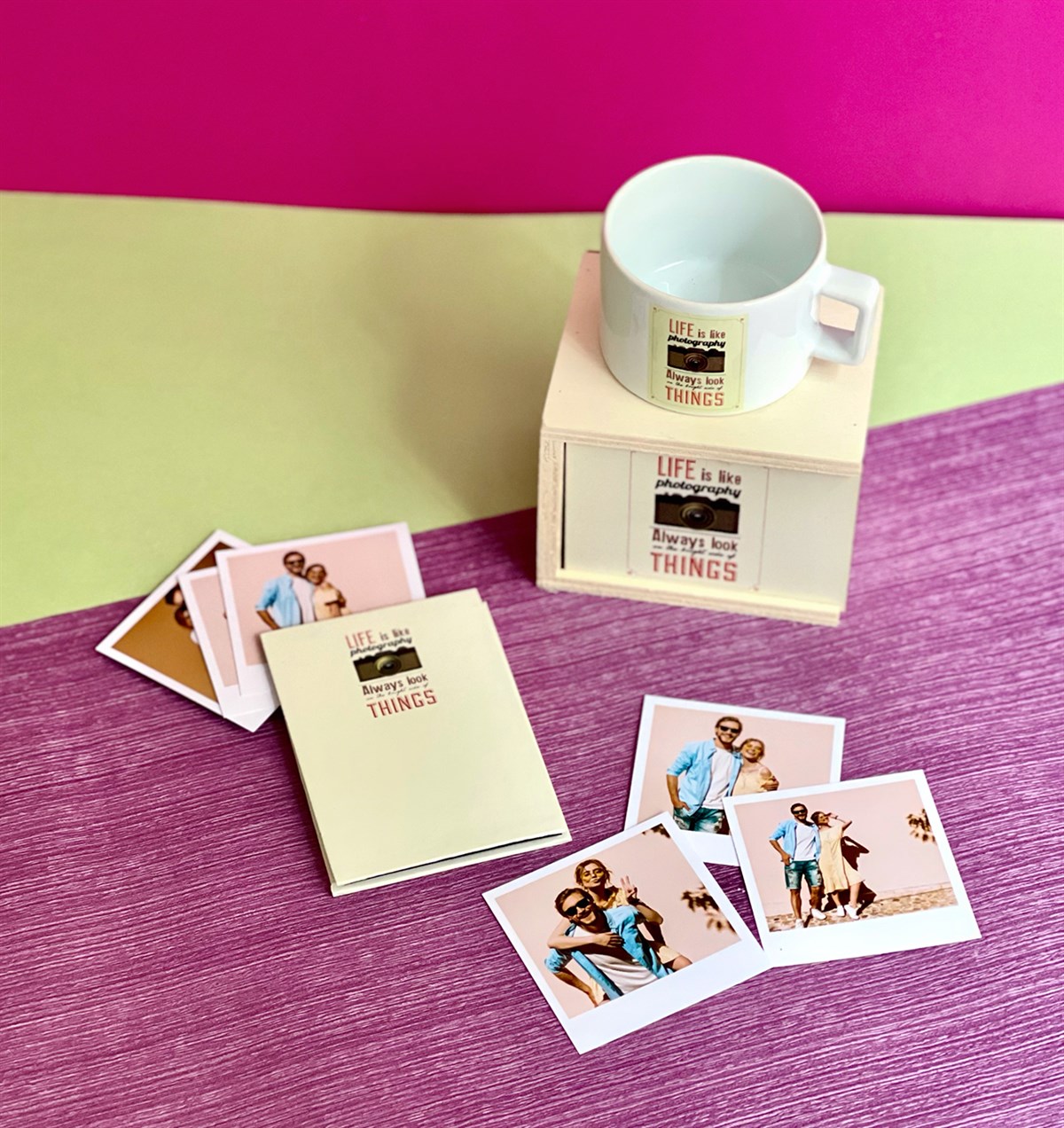 Kişiye Özel Fotoğraflı Life Is Like Tasarımlı Mini Fotoğraf Albümü ve Kutulu Kupa GiftmodaGmhs101068