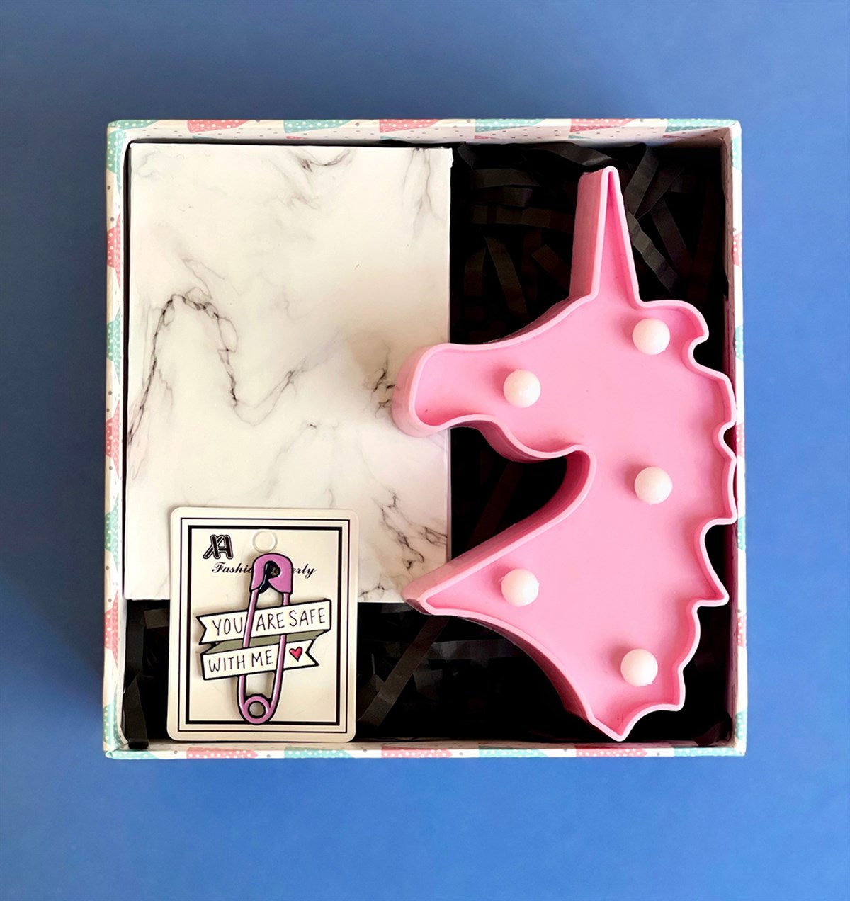 Unicorn Led Lamba Rozet ve Beyaz Mermer Mini Fotoğraf Albümü Hediye SetiGiftmodaGmhs101013