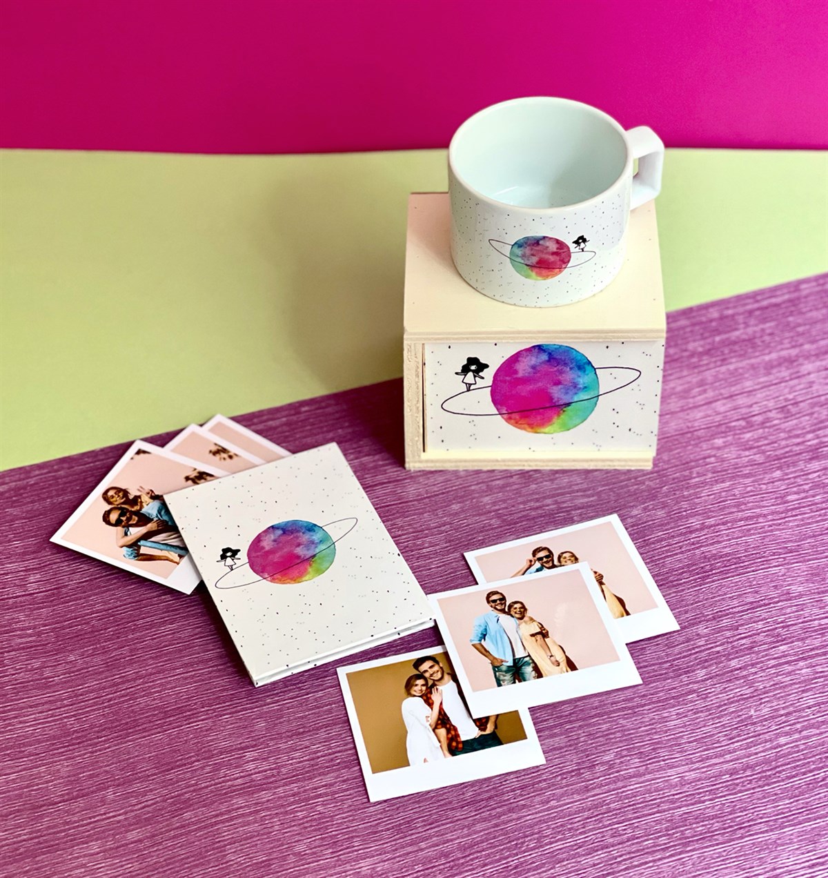 Kişiye Özel Fotoğraflı Saturnlu Kız Tasarımlı Mini Fotoğraf Albümü ve Kutulu Kupa GiftmodaGmhs101075