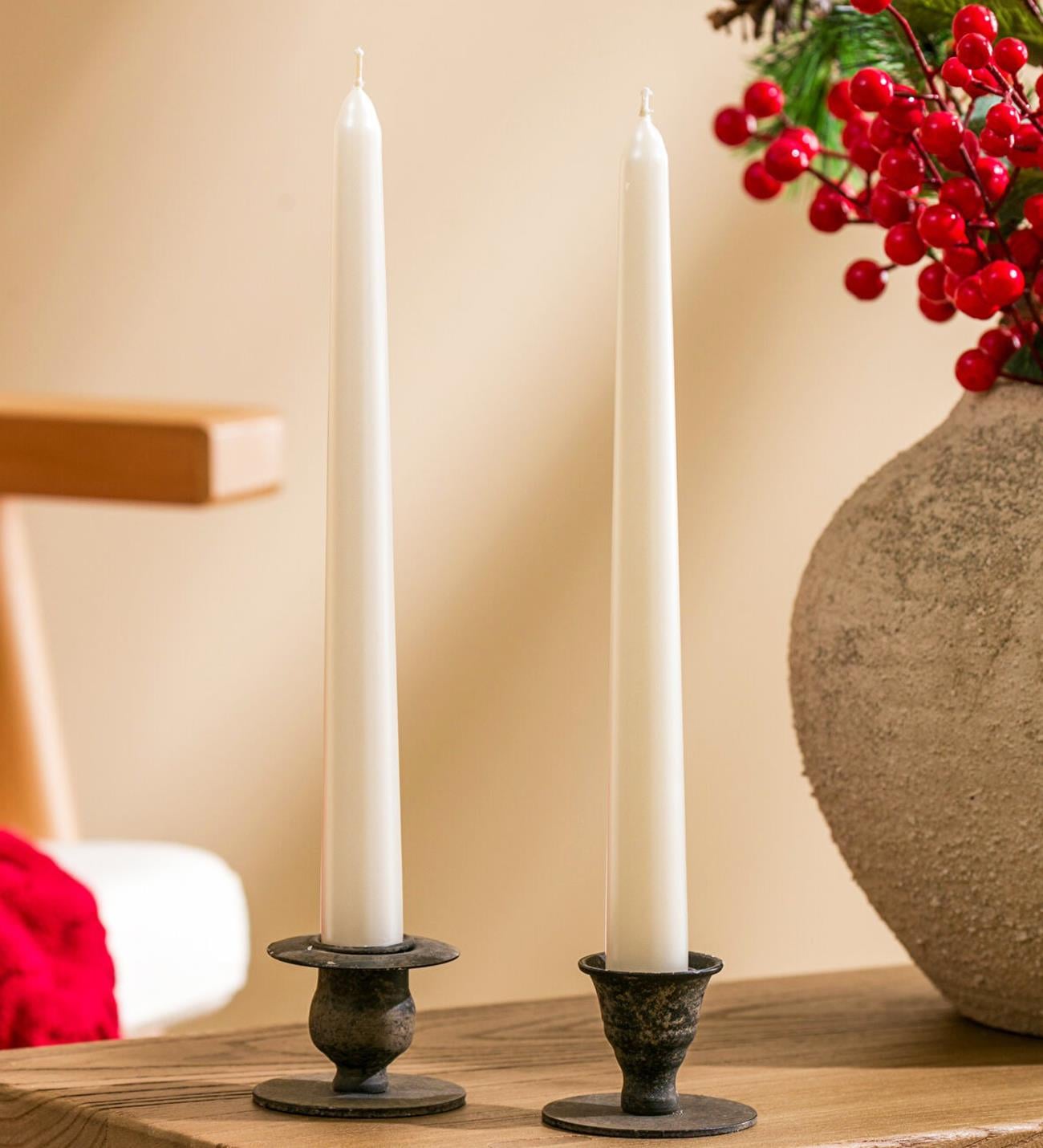 2'li Premium Metalik Beyaz Şamdan Mumu 25 CmgiftmodaBM-1726-3