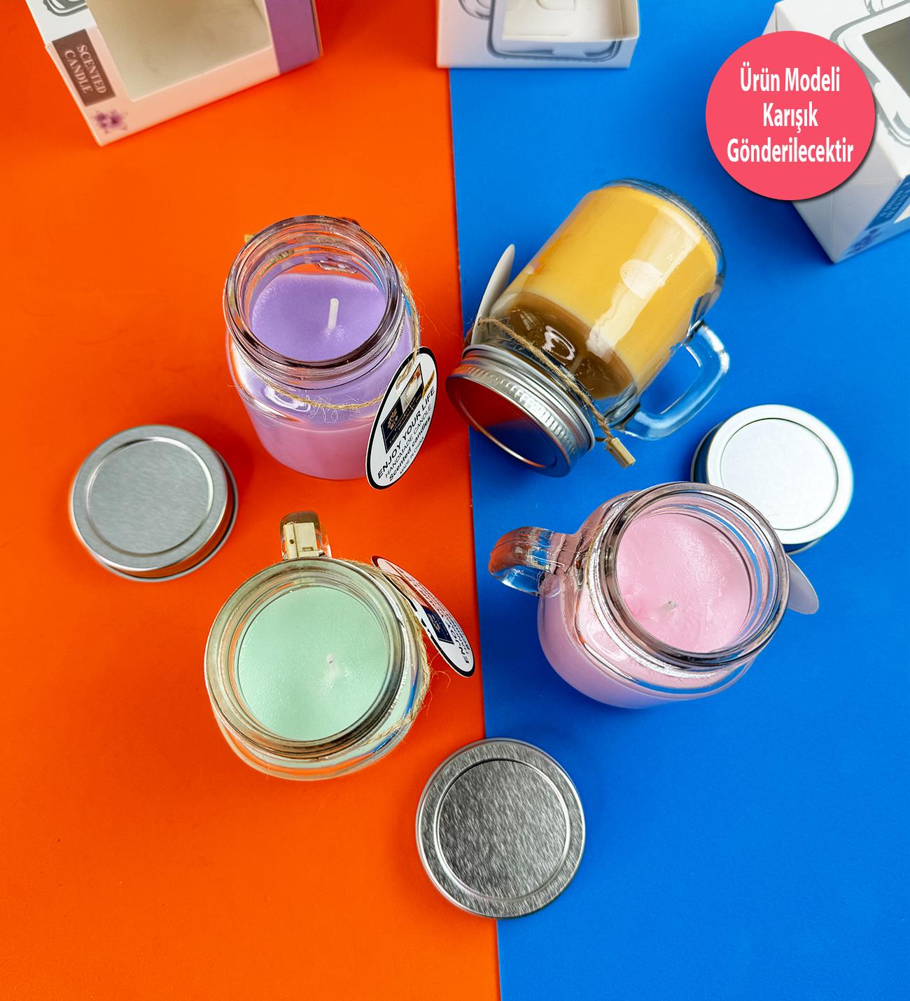 Aromatik Kokulu Kulplu Cam Kavanoz Mum ( Tek Adet )giftmodaBM-1618