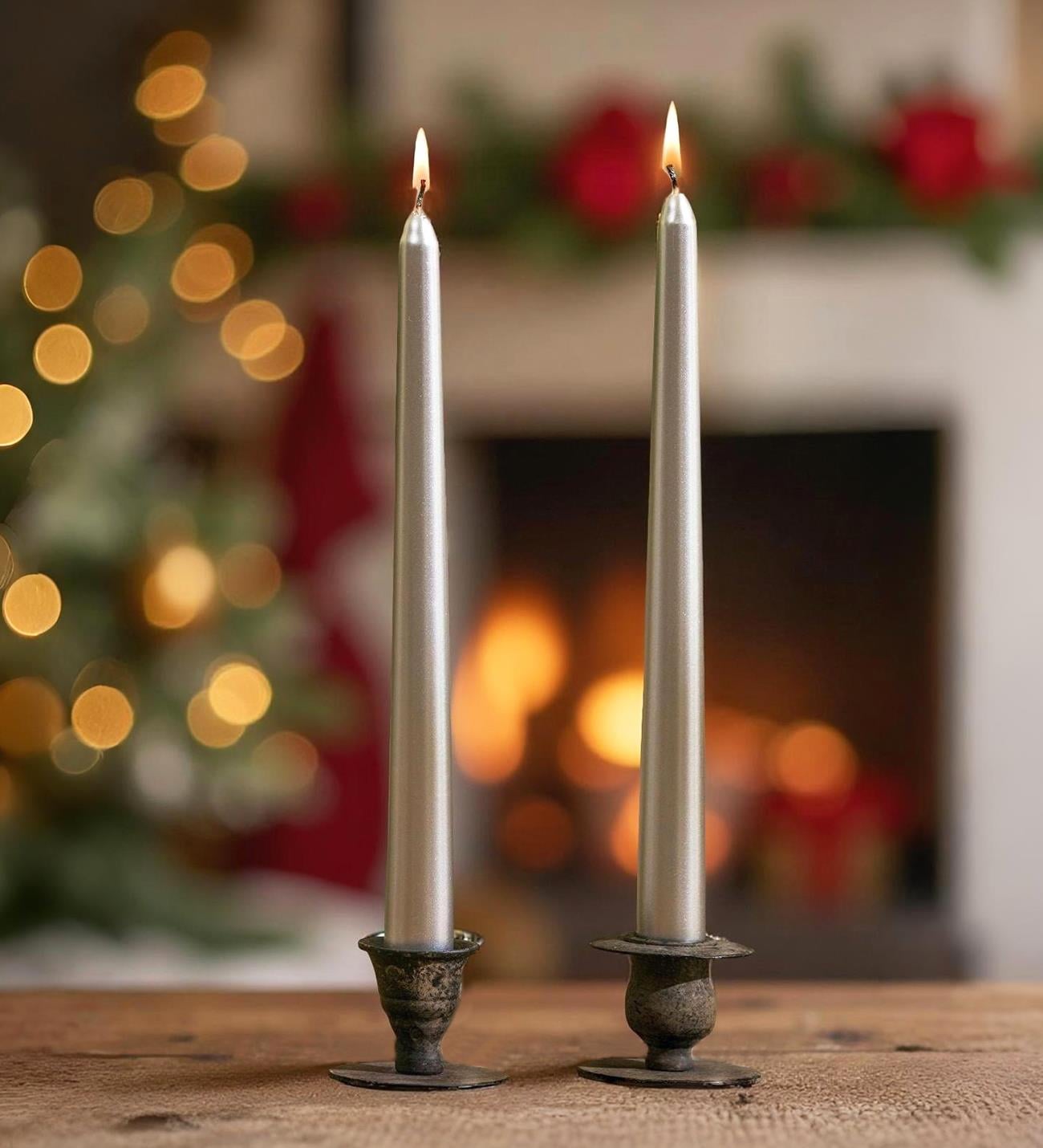 2'li Premium Metalik Gri Şamdan Mumu 25 CmgiftmodaBM-1726