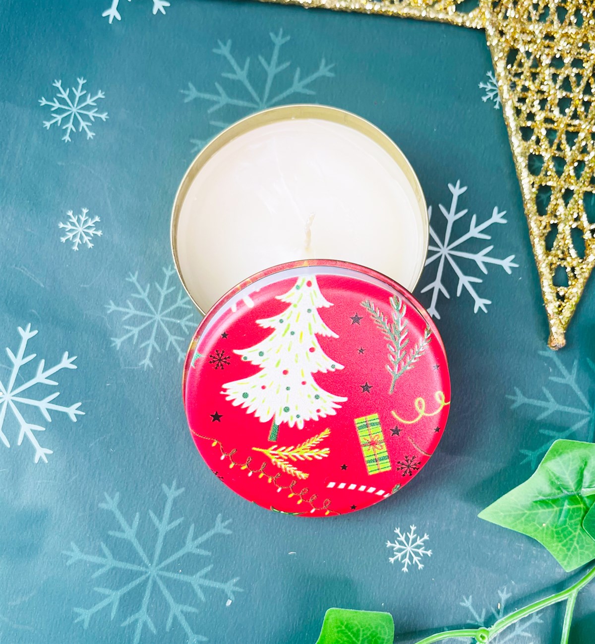 Kırmızı Yeni Yıl Tasarımlı Kokulu Teneke MumgiftmodaGmmum0016