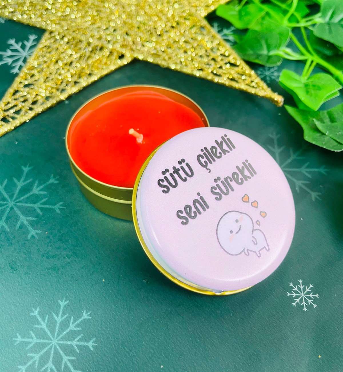 Sütü Çilekli Seni Sürekli Tasarımlı Kokulu Teneke MumgiftmodaGmmum0026