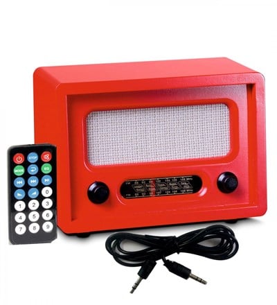 Nostaljik Görünümlü Ahşap Radyo Kırmızı