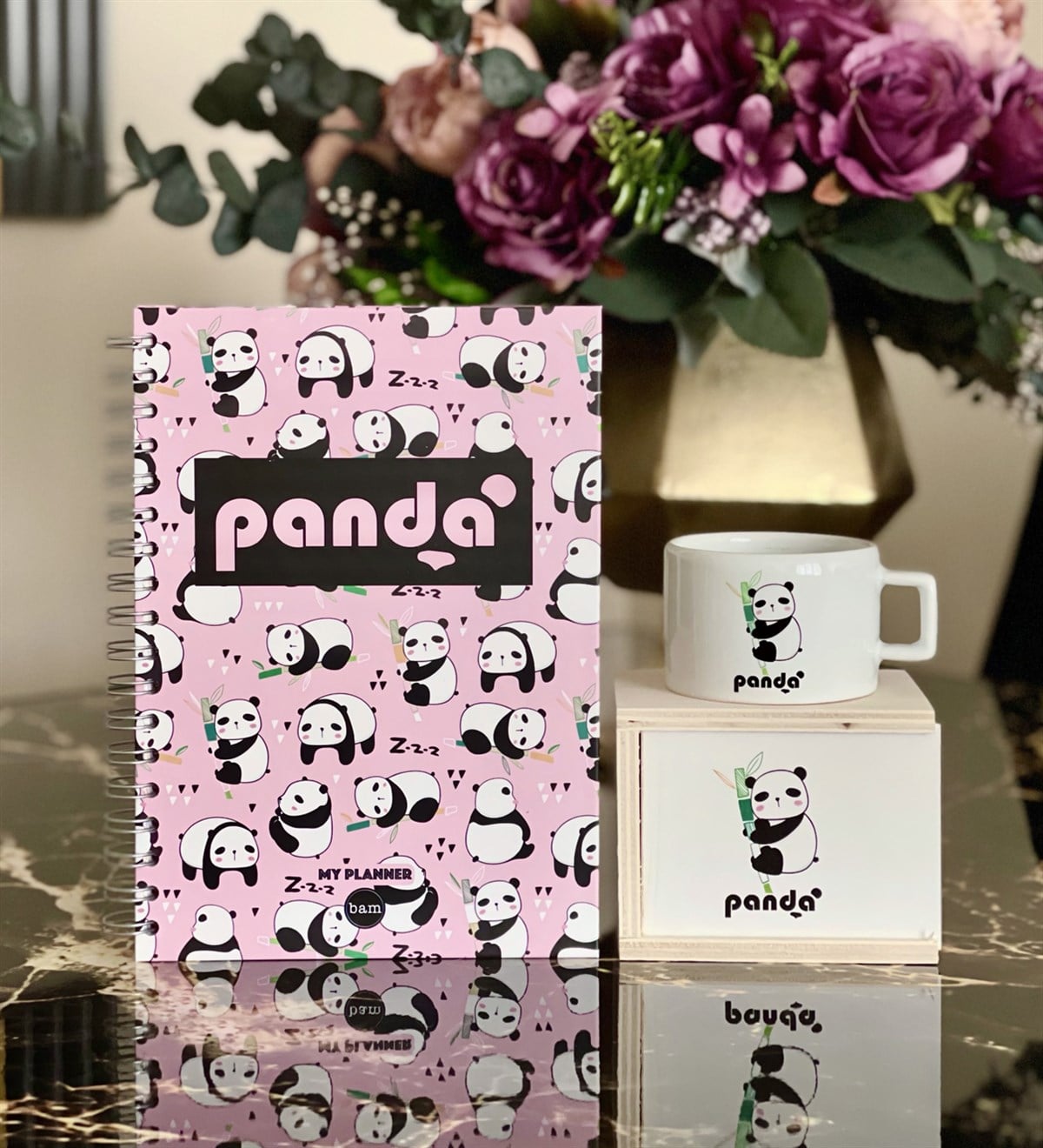 Panda Tasarımlı Konuşan Ajanda Ve Kutulu Kupa Hediye SetiGiftmodaGmhs100398