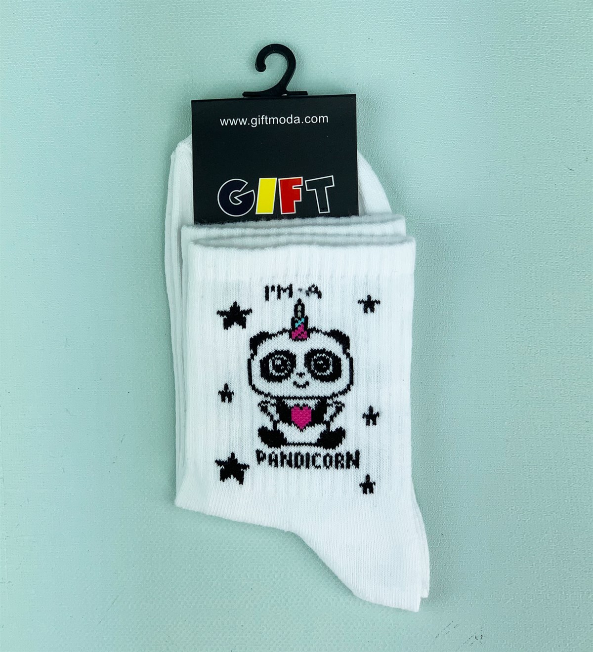 Pandıcorn Tasarımlı Beyaz ÇorapGiftmodaPandıcorn-Çorap