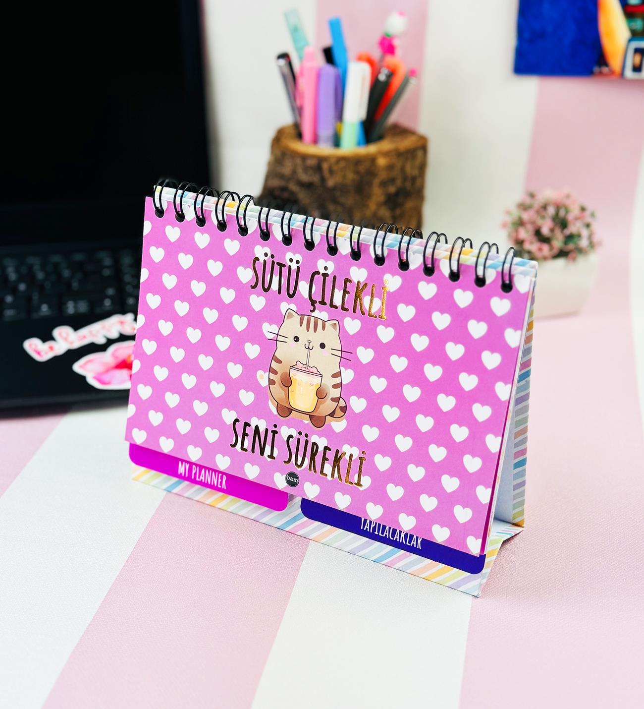 Sütü Çilekli V2 Tasarımlı Yeni Nesil Masa Üsü Planner 2 Sayfa StickergiftmodaBam-1227