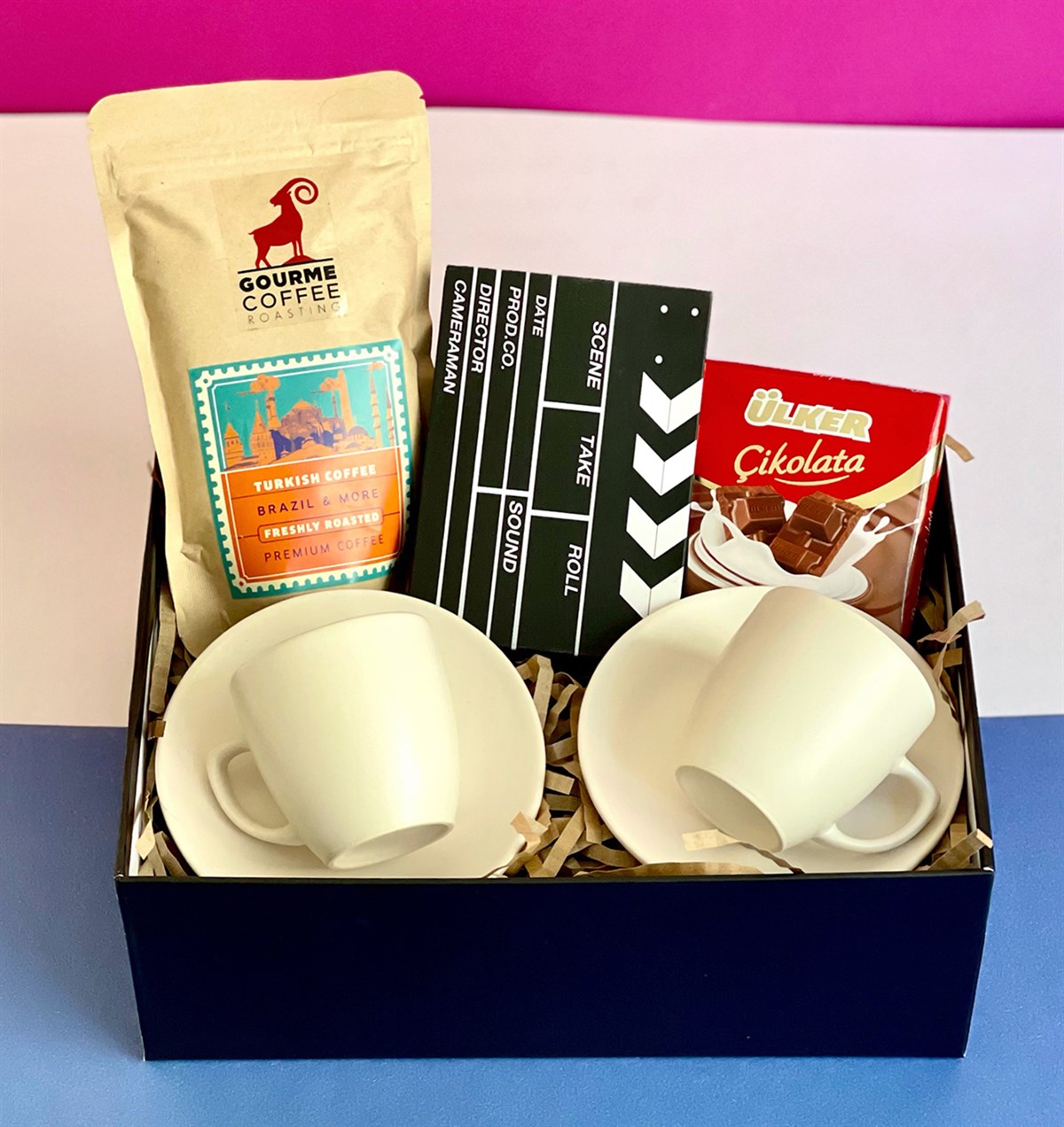 Özel Kutusunda 2'li Türk Kahvesi Fincanı Klaket Mini Fotoğraf Albümü Çikolata ve Türk Kahvesi GiftmodaGmhs100998