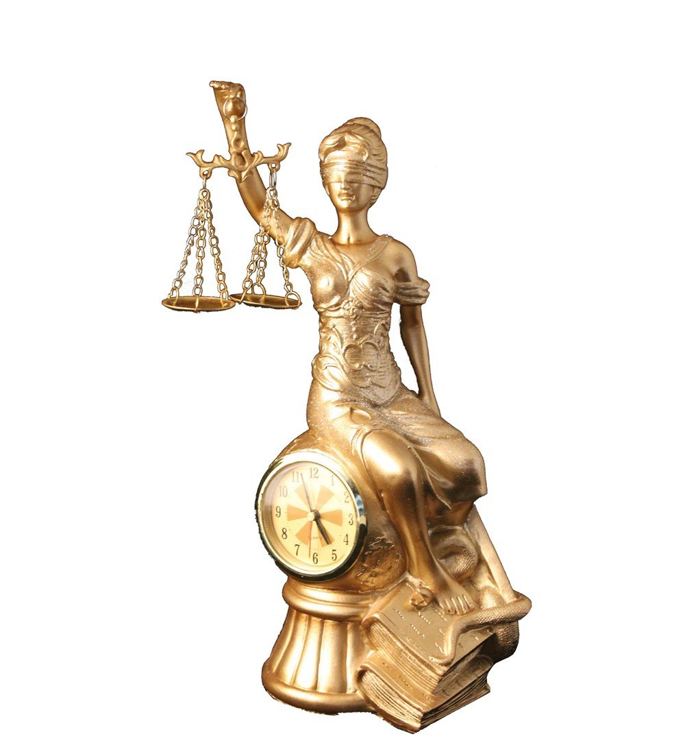 Şık Tasarımlı Saatli Oturan Adalet Biblo Büyük BoyGiftmodaAB076
