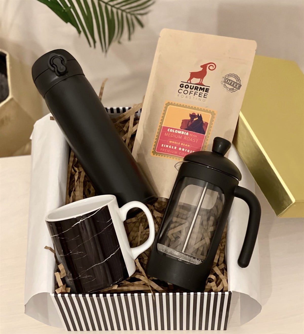 Siyah Mermer French Press & Filitre Kahve Sevgiliye Hediye SetiGiftmodaGmhs100257