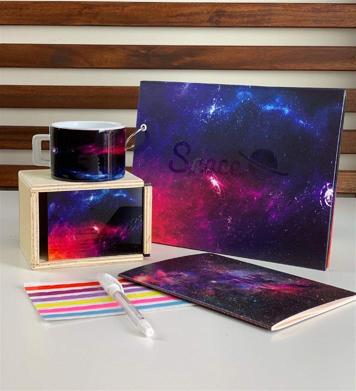Space Uzay Hediye Seti Ahşap Kutulu Kupa Defter Ve Albüm Giftmodaspace-k-d-a