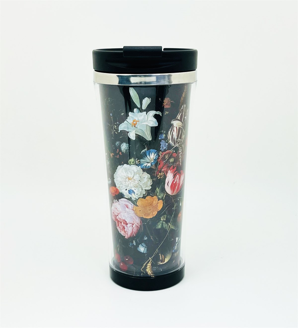 Cam Vazoda Çiçekler Ve Meyveler Tasarımlı 400 Ml Termos Mug Bardak giftmodaGmmg100132