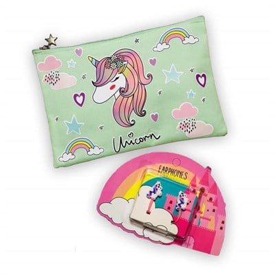 Unicorn Kulaklık Hediyeli Kumaş Çanta Turkuaz