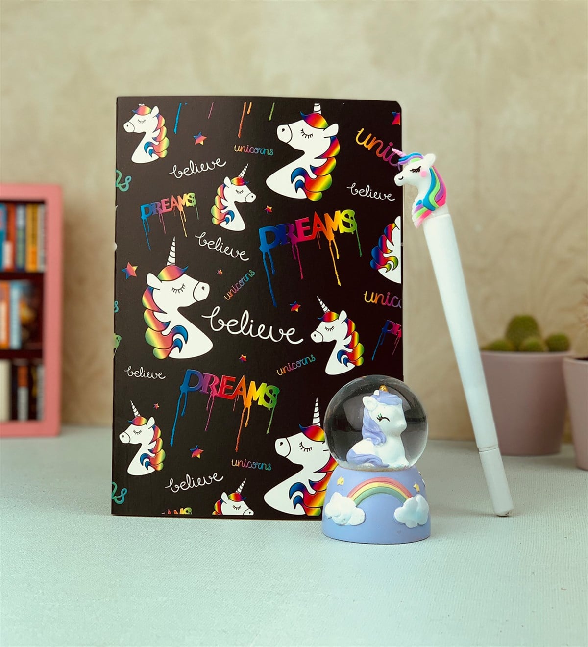 Unicorn Lak Defter Kar Küresi Kalem Hediye SetiGiftmodaUnicorn-Set-Lak Defter-Kar Küresi-Kalem
