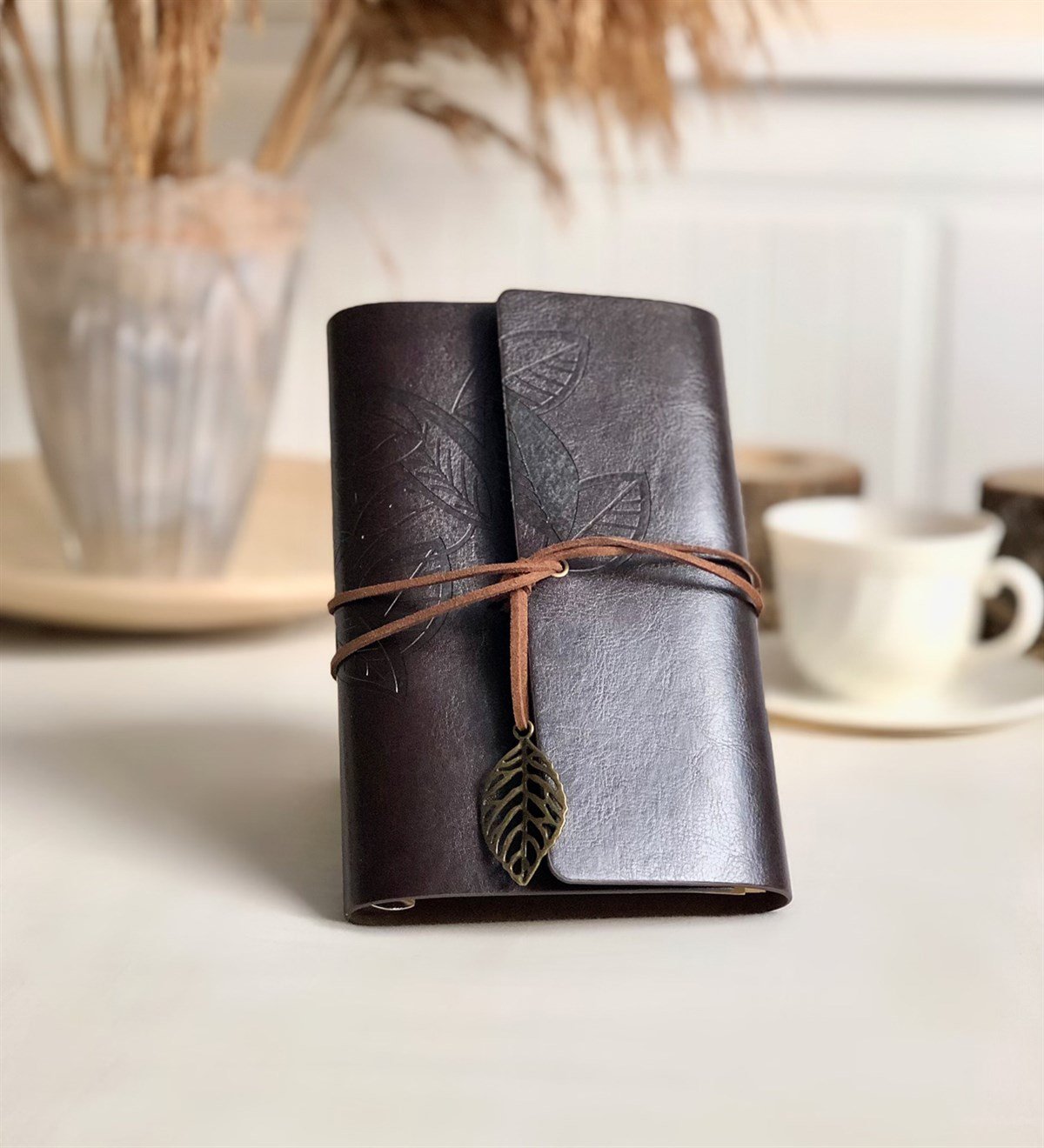 Yaprak Tasarımlı Deri Hatıra DefteriGift modaGm-1363-1364