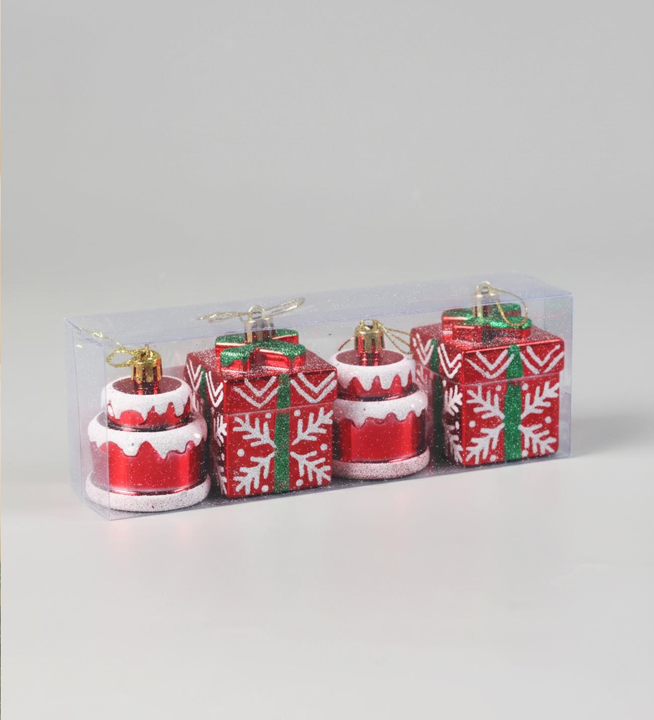 Yılbaşı Pasta ve Hediye Kutusu Şeklinde Ağaç Süsü – 4 AdetgiftmodaBM-1765	