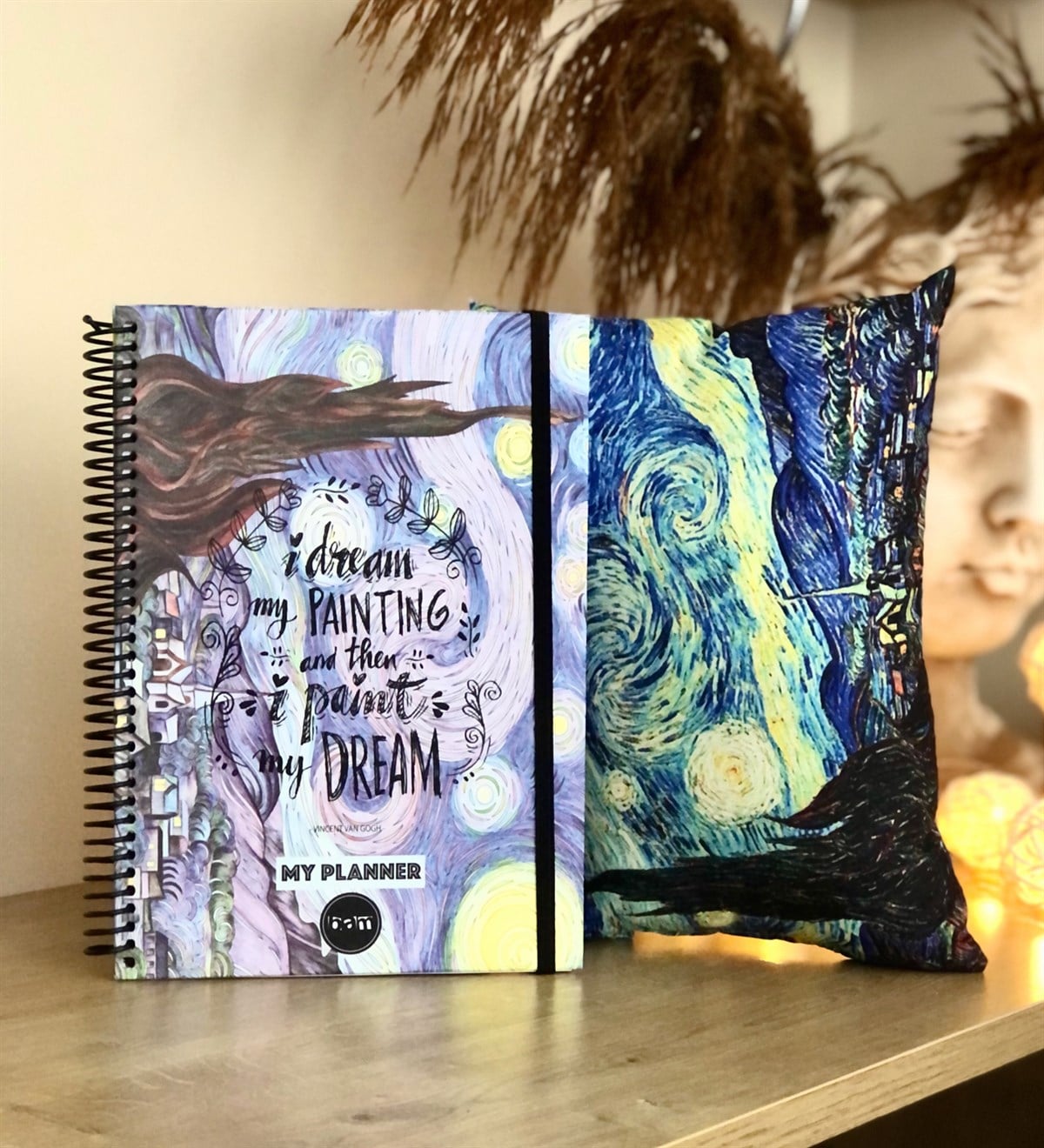 Yıldızlı Gece Tasarımlı Yastık Ve Defter SetGiftmodayg-defter-yastık