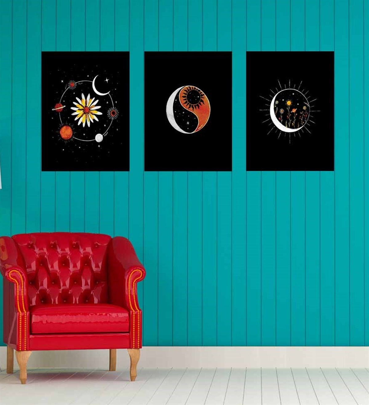 Ying Yang Gezegen Ahşap Tasarım Duvar Panosu 3'lü SetGiftmodaGM-P-3