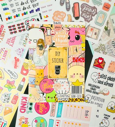 My DIY Sticker Book 24 * 17 cm 16 Sayfa Özel Tasarım Rengarenk Sticker KitabıgiftmodaBam-1030