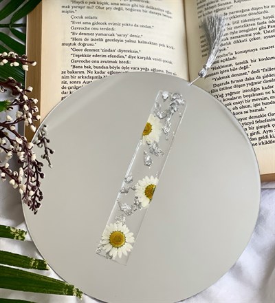 Özel Gerçek Kurutulmuş Çiçekli Gümüş Epoksi Kitap AyracıGiftmodaGman100011