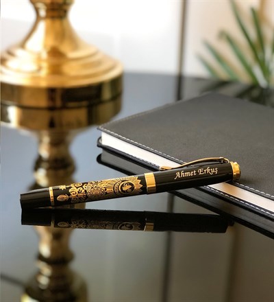 Kişiye Özel Altın Kabartmalı Osmanlı Tuğralı KalemGiftmodaosmanlı-kalem
