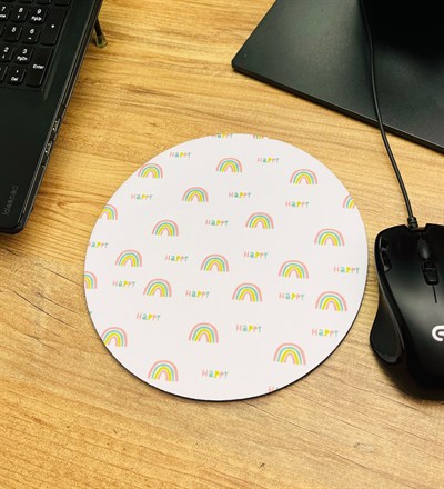 Happy Gökkuşağı Tasarımlı Oval Mouse Pad	giftmodaGmms000004