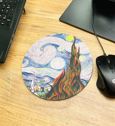 Van Gogh Yıldızlı Gece Tasarımlı Oval Mouse Pad	giftmodaGmms000002