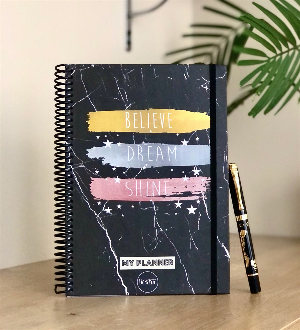  Believe Dream Shine Tarihsiz Haftalık Planlayıcı Ve Altın Yaldızlı KalemGiftmodaGmp-008-Kalem