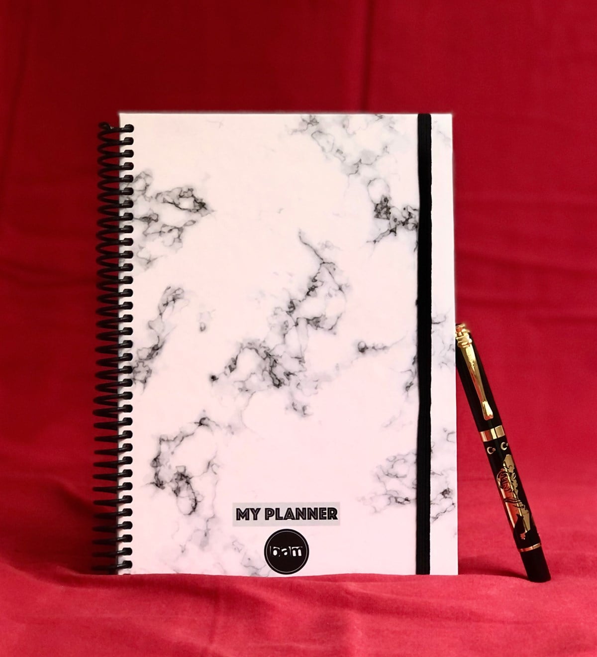  Beyaz Mermer Tarihsiz Haftalık Planlayıcı Ve Altın Yaldızlı KalemGiftmodaGmp-0010-Kalem