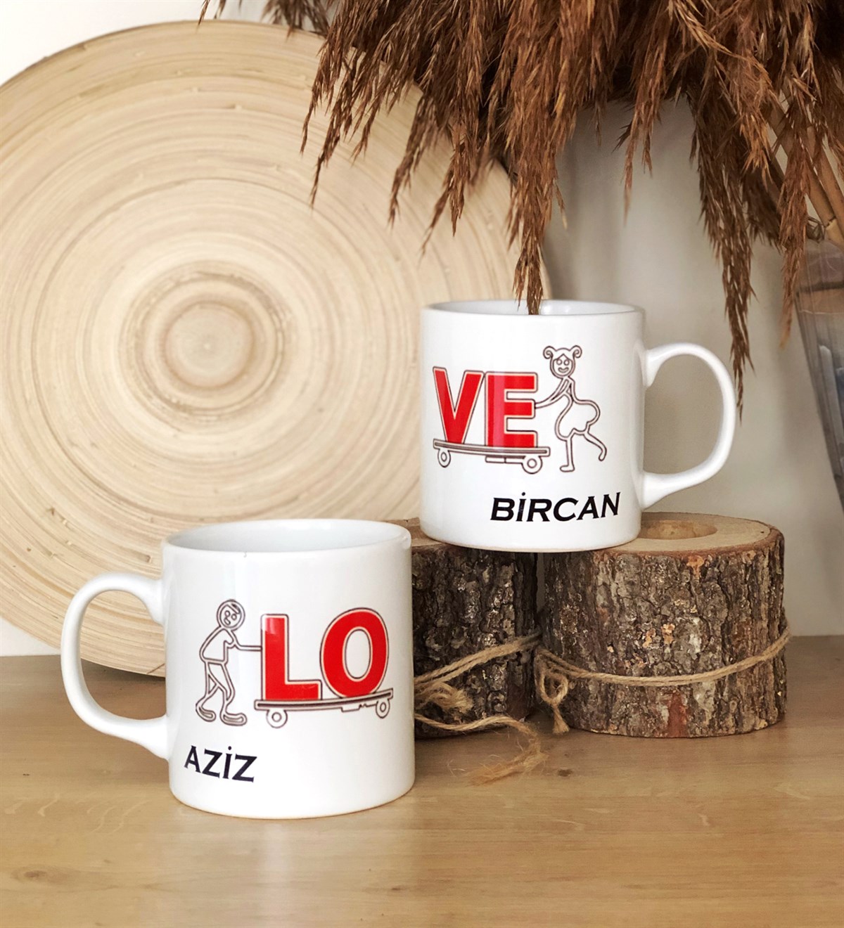  Kişiye Özel Love Tasarımlı 2'li Kupa BardakGiftmodaGMK6198