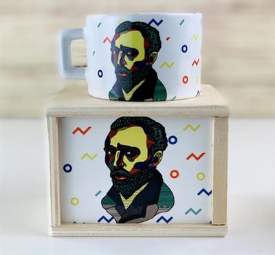 Ahşap Kutusunda Tasarım Van Gogh Kupa Bardak