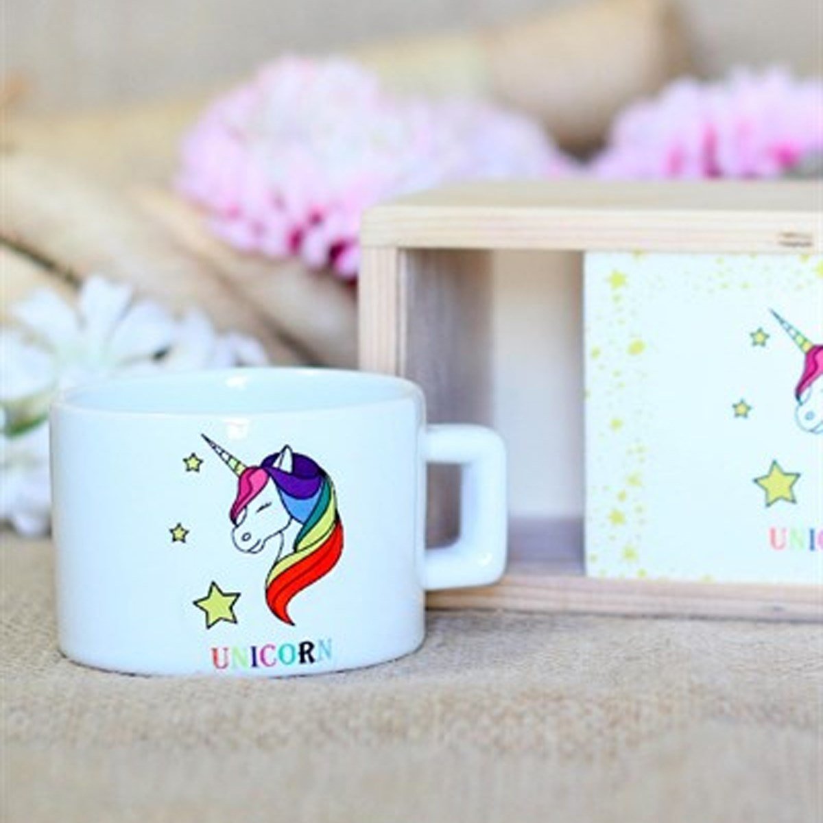 Ahşap Kutusunda Unicorn Tasarımlı Kupa BardakMarkasızGM00012