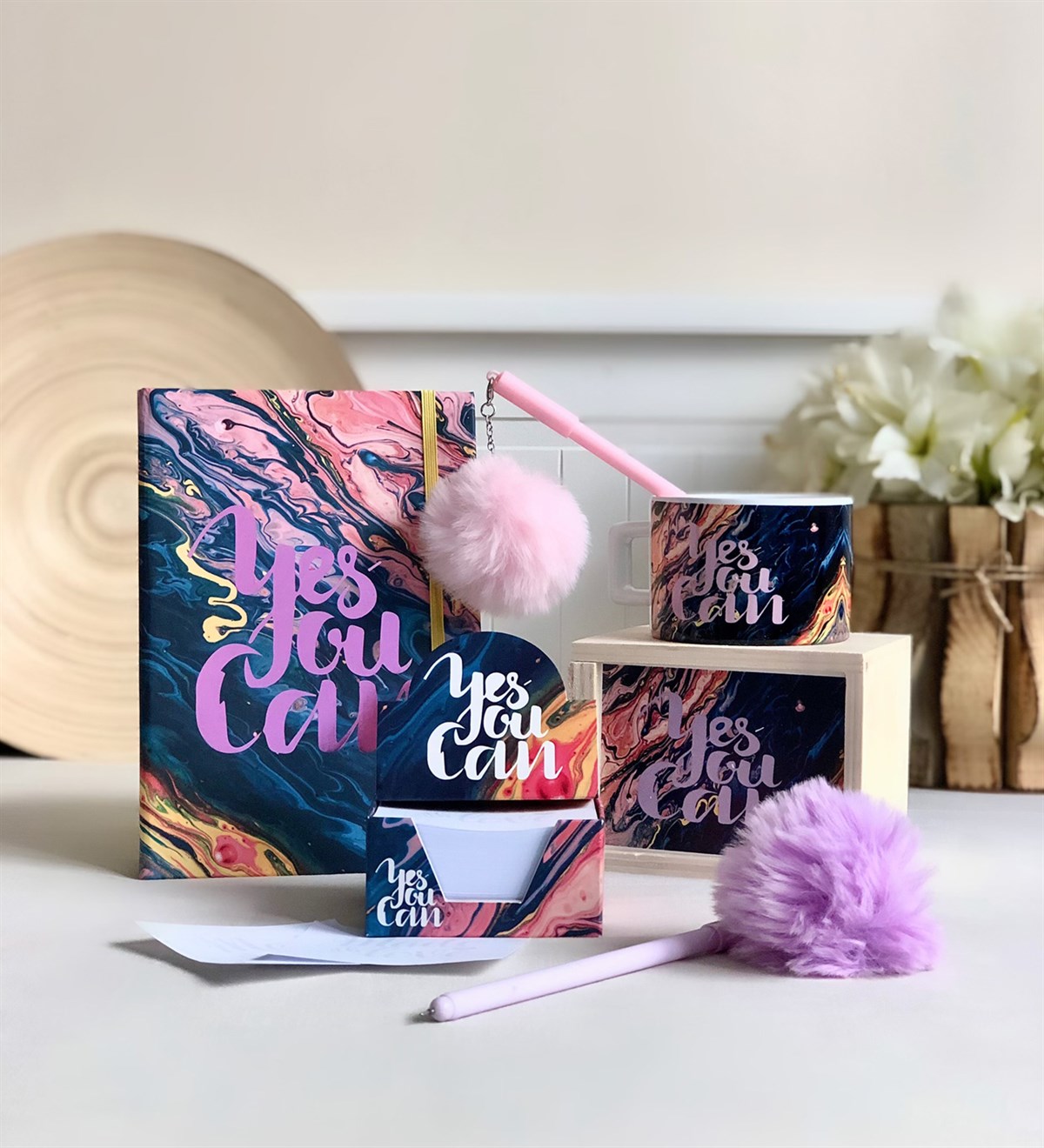 Başarabilirsin Mottolu Tasarım Defter Kutulu Kupa Notluk Ve kalem SetGiftmodaBaşarabilirsin-Def-Ktl-Kup-Notl-Klm