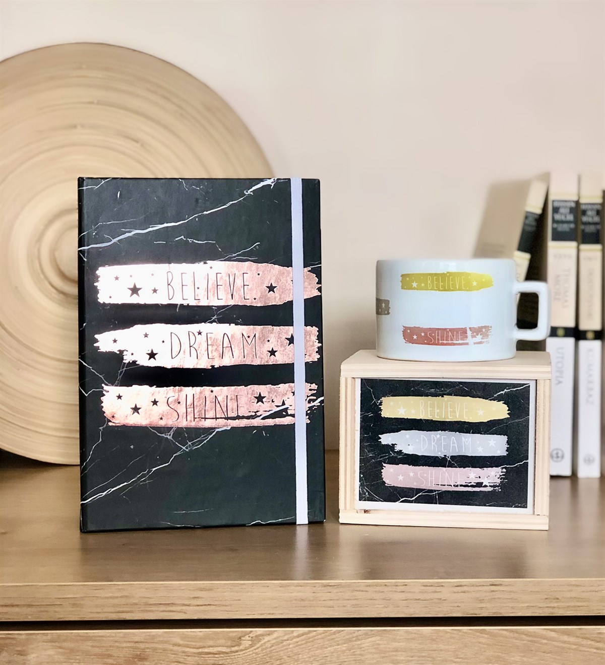 Believe Dream Shıne Tasarımlı Defter Kutulu Kupa SetGiftmodaBelieve-Defter-Kutulu Kupa