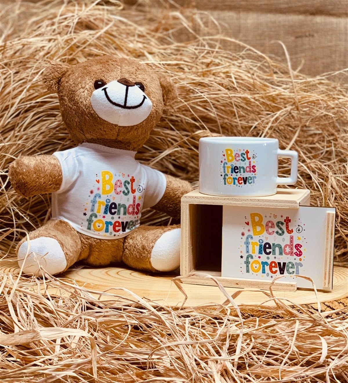 Best Friends Forever Temlalı Kutulu Kupa Ve Peluş Ayıcık Arkadaşa Hediye Seti
