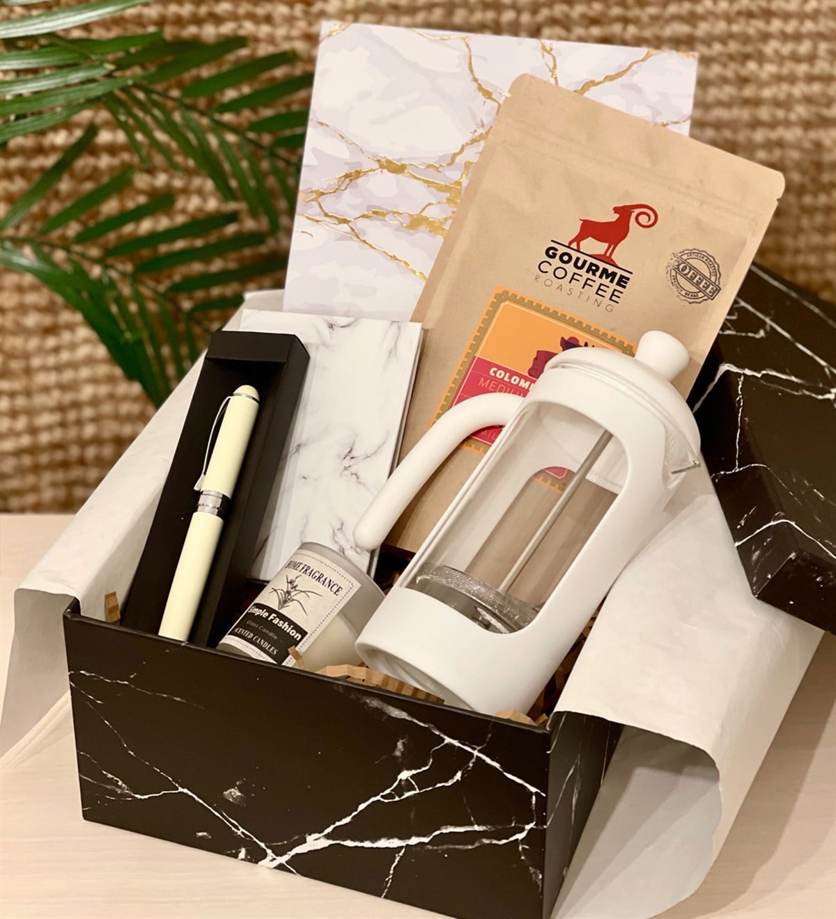 Beyaz Mermer French Press & Filtre Kahveli Sevgiliye Hediye SetiGiftmodaGmhs100194